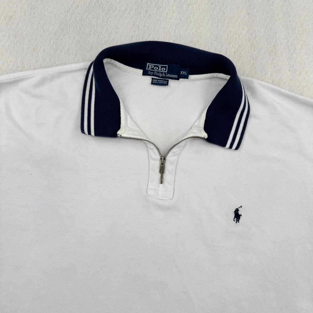 Vintage Polo Ralph Lauren Mens XXL White Quarter Zip Short Sleeve Polo Shirt